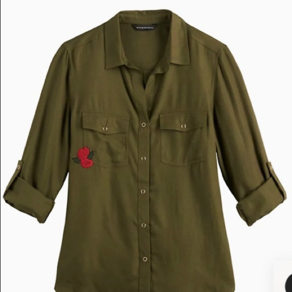 rock and republic olive roll up shirt